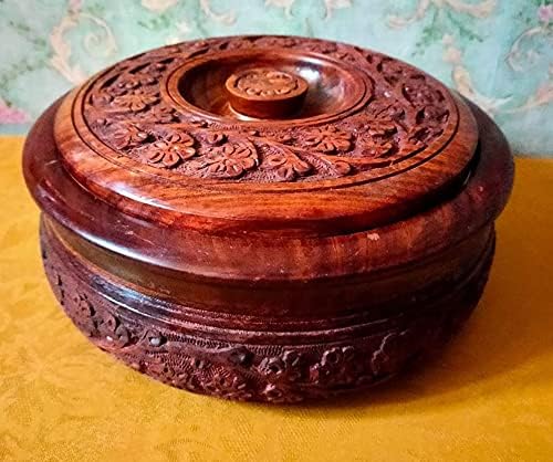 Wooden and Steel CHAPATI Box/Casserole for roti/snacks/chapati/gift item, Brown